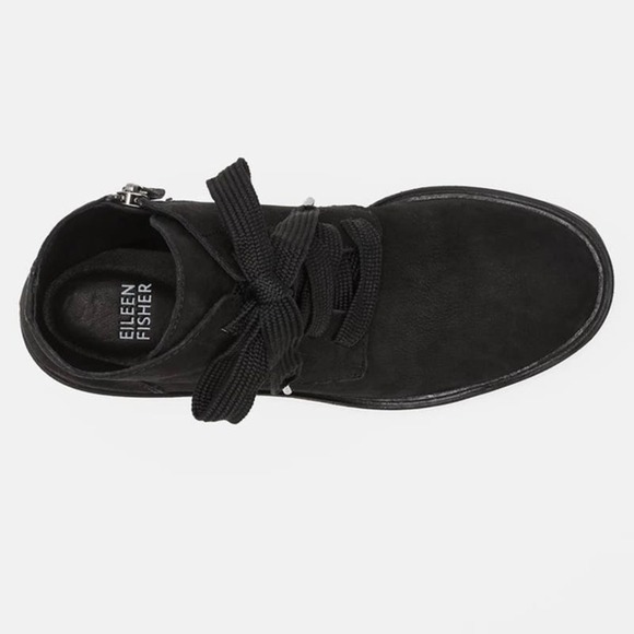 Eileen Fisher Collar Tumbled Nubuck Wedge Bootie Black Size 9.5 - Picture 2 of 11